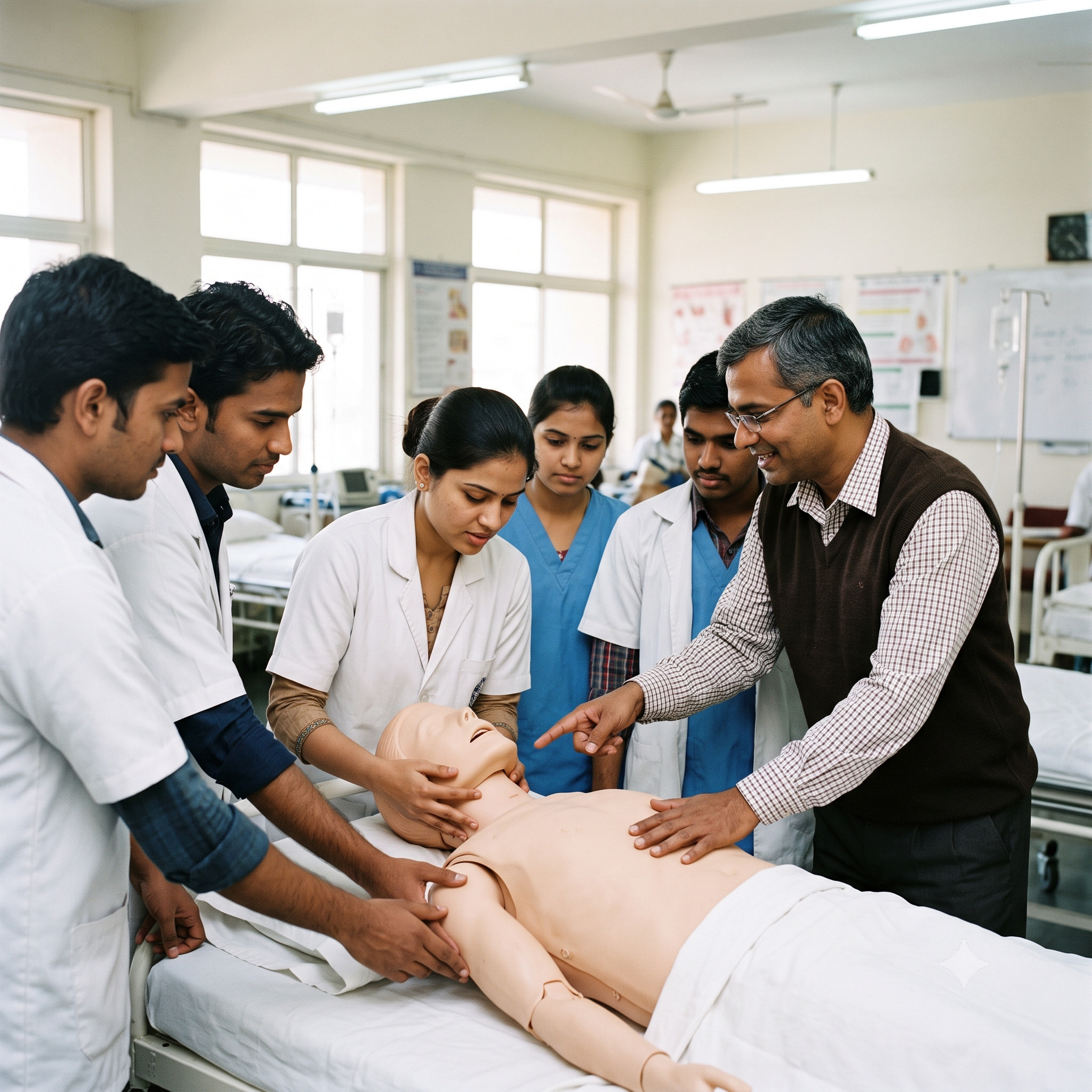 Indian trainees practicing patient care technique