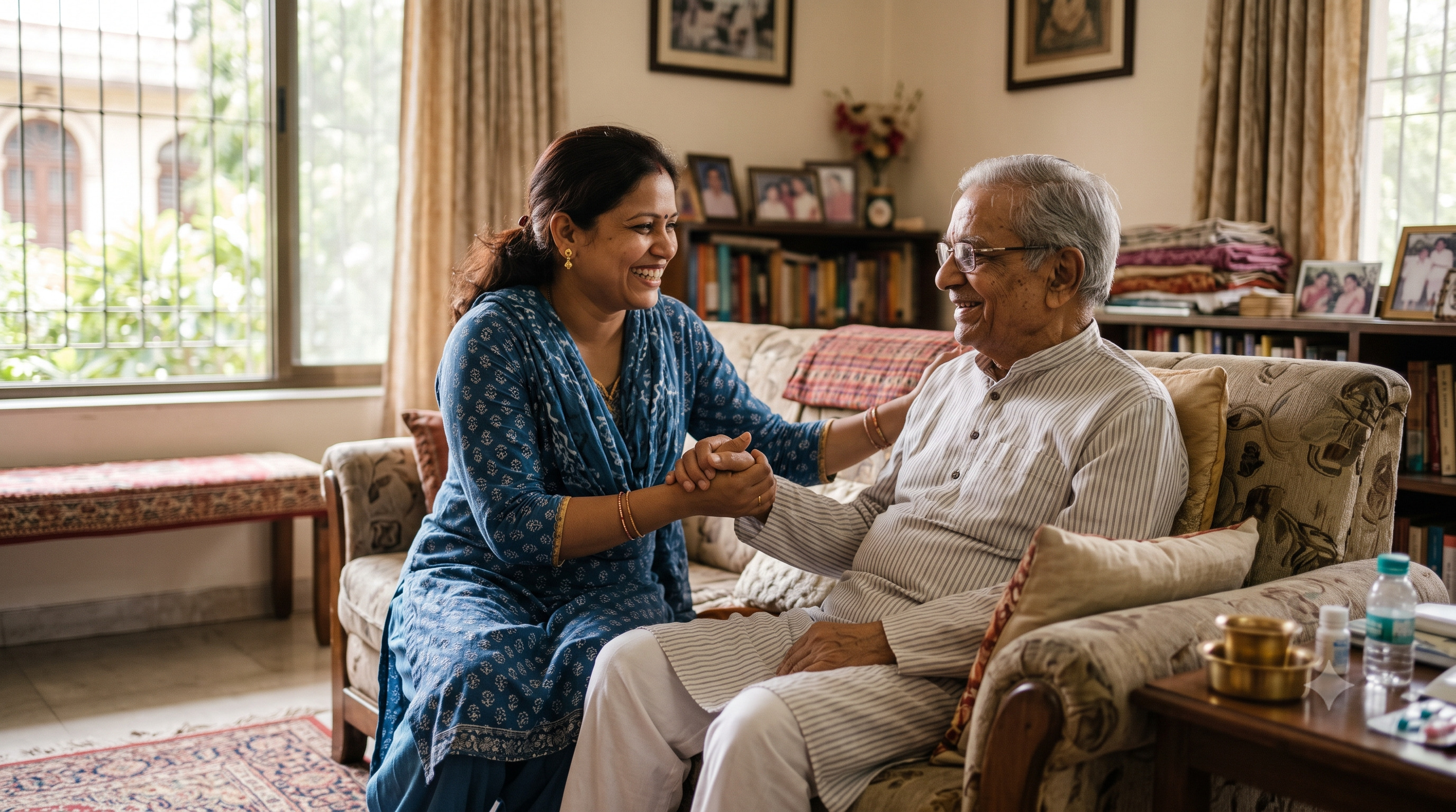 Home caregiver with elderly person at home